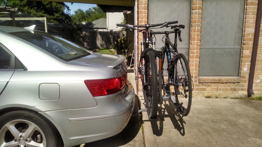 Bikes loaded, side view.
